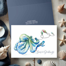 Blue Octopus Watercolor Beach Weihnachten