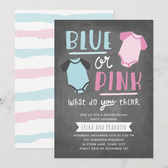 Blue oder Pink Baby Gender Reveal Party Chalkboard Einladung (Vorne/Hinten)