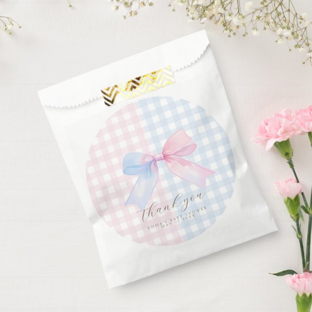 Blue oder Pink Gingham Bow Favor Bag Geschenktütchen (Versiegelt)