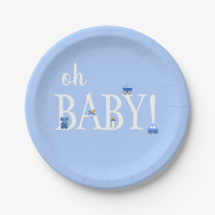 Blue Oh Baby Baby Babydusche auf Papierplatte Pappteller
