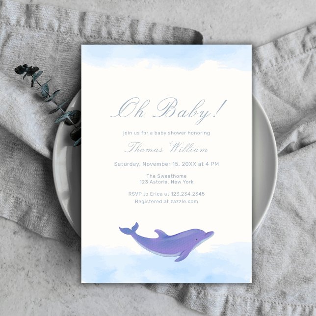 Blue Oh Baby Beach Ocean Dolphin Baby Dusche Einladung (Blue Oh Baby Beach Ocean Dolphin Baby Shower Invitation)