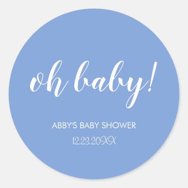 Blue Oh Baby Dusche Runder Aufkleber (Vorderseite)