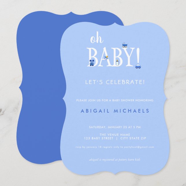 Blue Oh Baby Es ist eine Kinderdusche in der Einla Einladung (Vorne/Hinten)