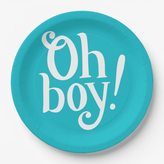 Blue Oh Boy! Babyparty Pappteller (Vorderseite)