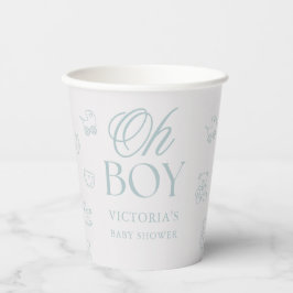 Blue Oh Boy Hand Drawn Minimal Baby Shower Pappbecher