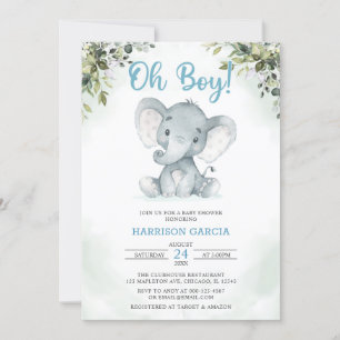 Blue Oh Boy Niedlich Elephant Baby Dusche Einladun Einladung