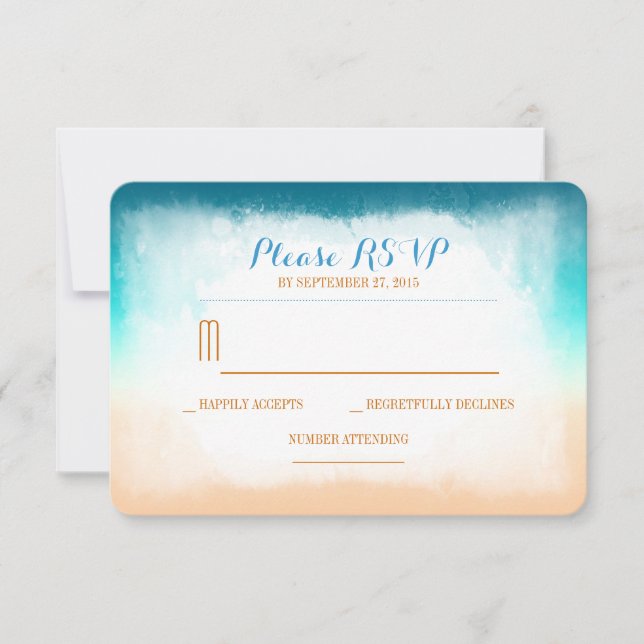 Blue ombre Beach Hochzeit RSVP Karten (Vorderseite)