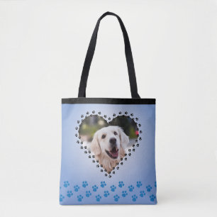 Blue Ombre Heart Paw druckt Custom Dog Mama Tasche