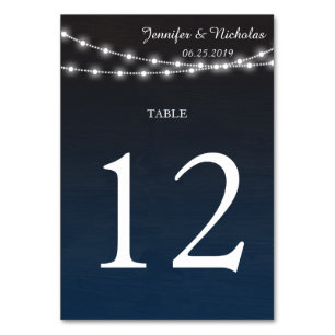 Blue Ombre n Lights Wedding Reception Tischnummer