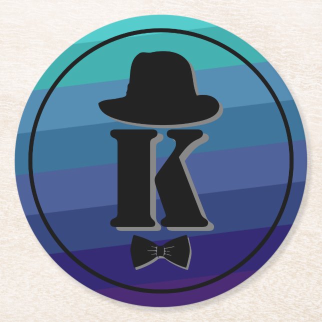 Blue Ombre Name Initial Monogram for Men Runder Pappuntersetzer (Vorderseite)