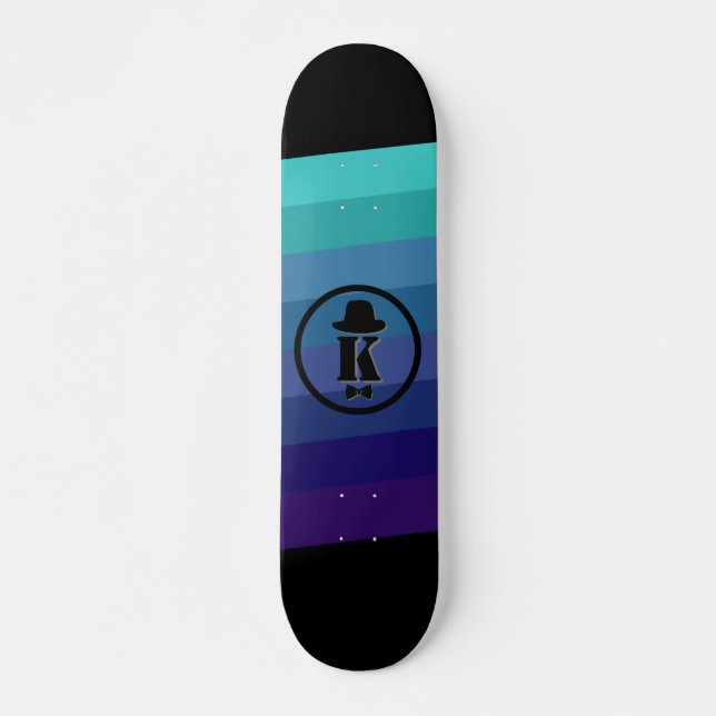 Blue Ombre Name Initial Monogram for Men Skateboard (Vorne)