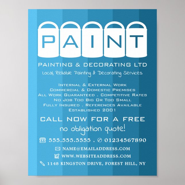 Blue Ombre, Paint Buckets, Maler & Dekorator Poster (Vorne)