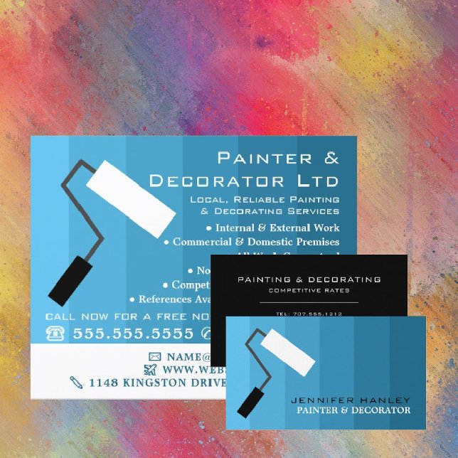 Blue Ombre & Paint Roller, Painter & Decorator Visitenkarte (Von Creator hochgeladen)