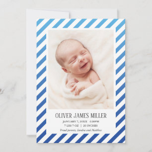 Blue Ombre Striped Foto Baby Geburtsankündigung Ankündigung
