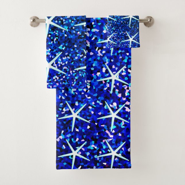 Blue Ombre Teal Sparkle Glittery Starfish Patterns (En situation)