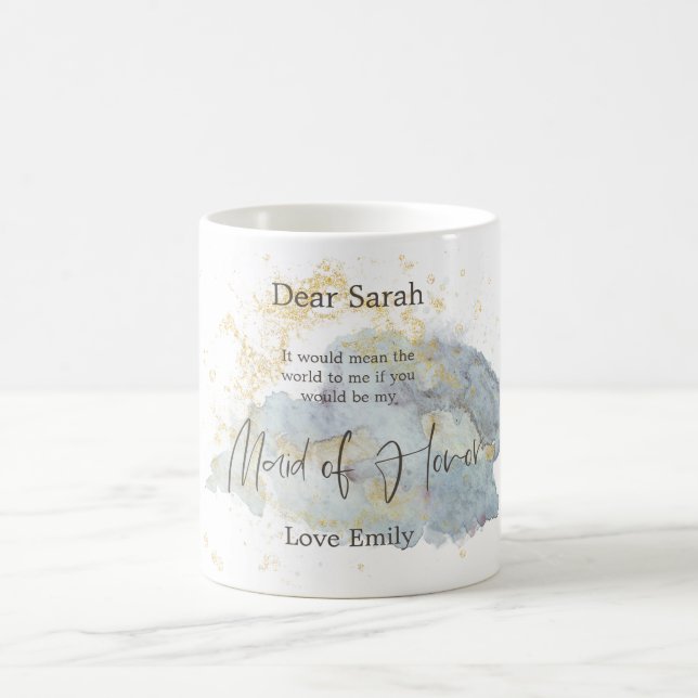 Blue Ombre Watercolor Gold Trauzeugin Anforderung Kaffeetasse (Mittel)