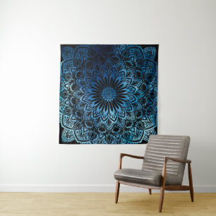 Blue Ombre Watercolor Mandala Wandteppich