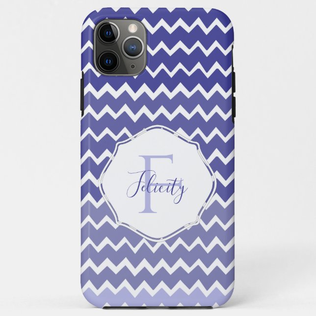 Blue Ombre Zickzack Personalisierter iPhone Case (Rückseite)