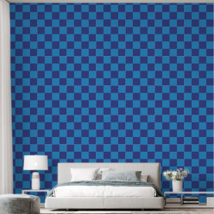 Blue on Blue Checkerboard Gemustert Tapete
