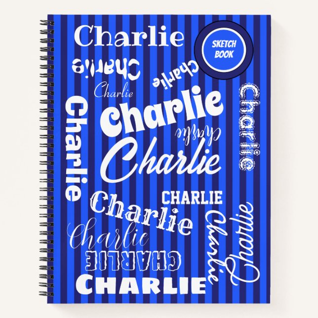 Blue on Blue Stripes Karo Name Art Sketchbook Notizbuch (Vorderseite)