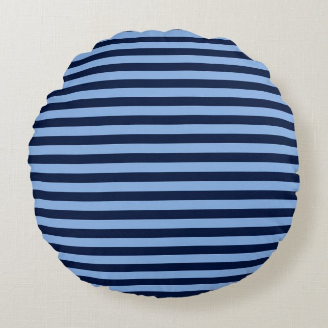 Blue on Blue Stripes Rundes Kissen (Vorderseite)