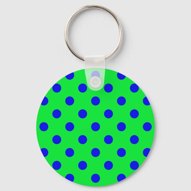 Blue On Green Polka Dots Pattern Design  Schlüsselanhänger (Vorderseite)
