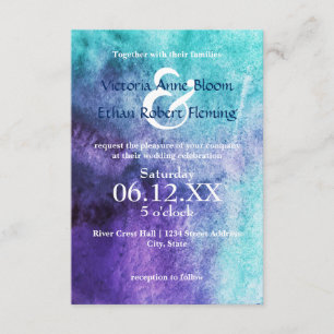 Blue on Lila Watercolor - 3x5 Einladung zur Hochze