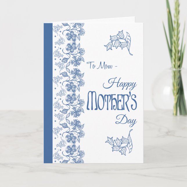 Blue on White Floral Mother Day Card for Mama Karte (Vorderseite)