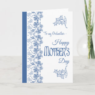 Blue on White Floral Mother Day Card, Godmutter Karte