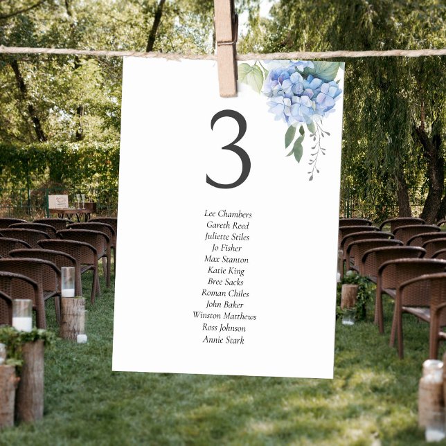 Blue on White Hydrangea Guestlist Tischnummer (Von Creator hochgeladen)