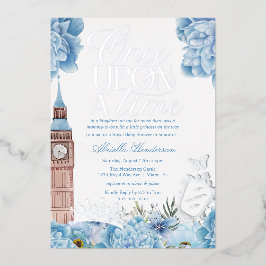 Blue Once upon Time Princess Baby Dusche Folieneinladung