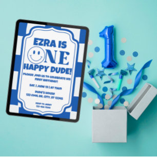 Blue One Happy Typ Geburtstag Einladung