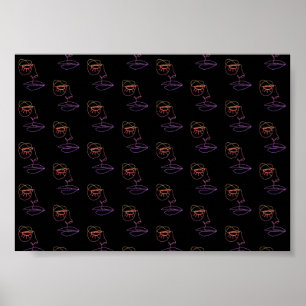 Blue One Line Face Art Poster auf schwarz