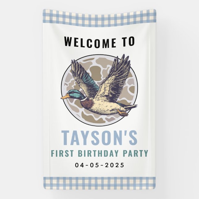 Blue One Lucky Duck 1st Birthday | Cute Rubber  Banner (Vertikal)