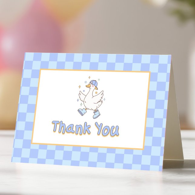 Blue One Silly Goose-Boy's first birthday Dankeskarte (Blue One Silly Goose Thank you card. Spring themed Girl's first birthday cards.)