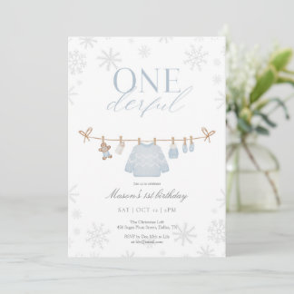 Blue ONEderful Winter Erster Geburtstag Einladung