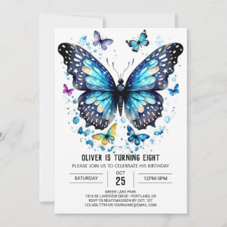 Blue Online Butterfly Boy Geburtstag Einladung