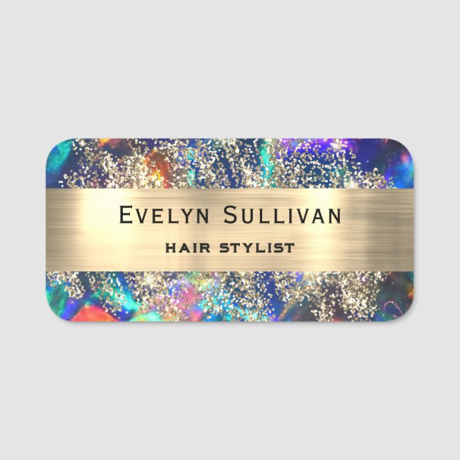Blue Opal Imitats Gold Foil Glitzer Name Markierun Namensschild (Vorderseite)