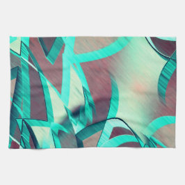 Blue or Cyan Streaks on Red, Drizzled Image Geschirrtuch