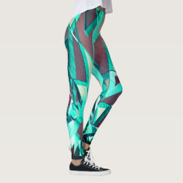 Blue or Cyan Streaks on Red, Drizzled Image Leggings