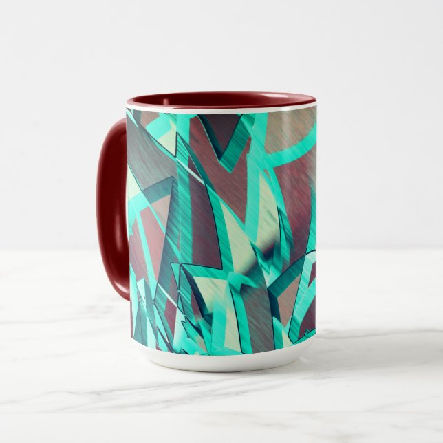 Blue or cyan streaks up red, drizzled image tasse (Vorderseite Links)