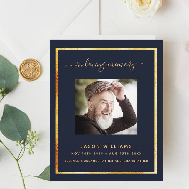 Blue or photo élégant programme funéraire (Créateur téléchargé)