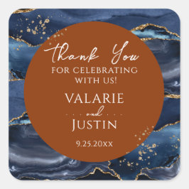 Blue Orange Agate Vielen Dank Square Stic Quadratischer Aufkleber