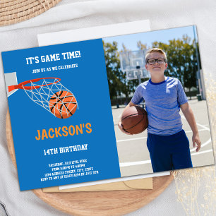 Blue Orange Basketball Anniversaire Invitations ph