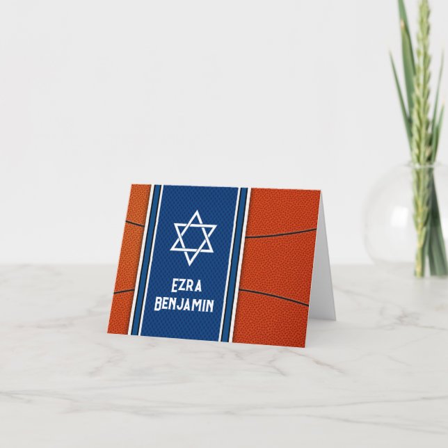 Blue Orange Basketball Bar Mitzvah Vielen Dank Dankeskarte (Vorderseite)