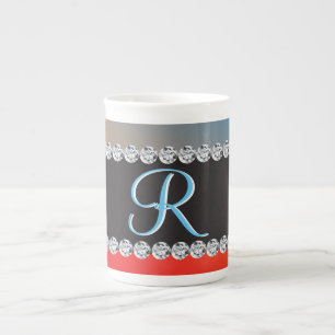 Blue Orange Black Diamond 3d Monogram Initial Prozellantasse