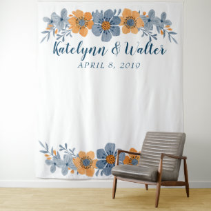 Blue & Orange Blume Hochzeitskabine Foto Hintergru Wandteppich