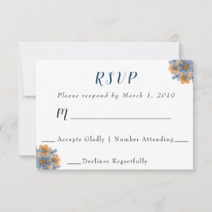 Blue & Orange Blume - RSVP-Antwortkarte für Hochze RSVP Karte