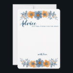 Blue & Orange Blume Wedding Advice Card Unmarkiert Hinweiskarte<br><div class="desc">Diese maßgeschneiderten Hochzeitsratgeber eignen sich perfekt für Brautpartys. Sie haben abgerundete Ecken und sind mit einer Aquarellblumenillustrierung in weicheren, gedämpften Blau- und Orangetönen versehen, die sie perfekt für Herbst- oder Herbsthochzeiten und besondere Veranstaltungen machen. Die Rückseite dieser Karten sind hellblau mit einem passenden Blume-Motiv. Verwenden Sie die Vorlagenfelder, um diese...</div>