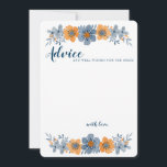 Blue & Orange Blume Wedding Advice Card Unmarkiert Hinweiskarte<br><div class="desc">Diese maßgeschneiderten Hochzeitsratgeber eignen sich perfekt für Brautpartys. Sie haben abgerundete Ecken und sind mit einer Aquarellblumenillustrierung in weicheren, gedämpften Blau- und Orangetönen versehen, die sie perfekt für Herbst- oder Herbsthochzeiten und besondere Veranstaltungen machen. Die Rückseite dieser Karten sind hellblau mit einem passenden Blume-Motiv. Verwenden Sie die Vorlagenfelder, um diese...</div>